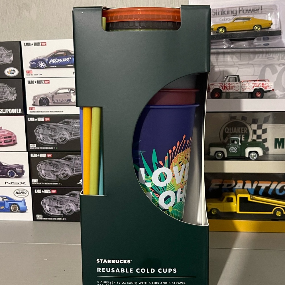 NIB Hawaii Starbucks Colorful Reusable Cold Cups Set